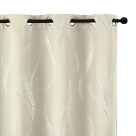 Yakamok Light Blocking Curtains 84 Inches- Silver Wave Line Dots Print Grommet Drapes, Room Darkening Curtain, Window Panels for Living Room/Bedroom (52W x 84L Inch, Set of 2, Cream)