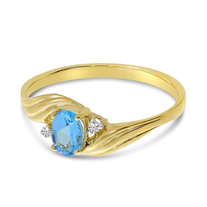 10k Yellow Gold Oval Blue Topaz And Diamond Ring (Size