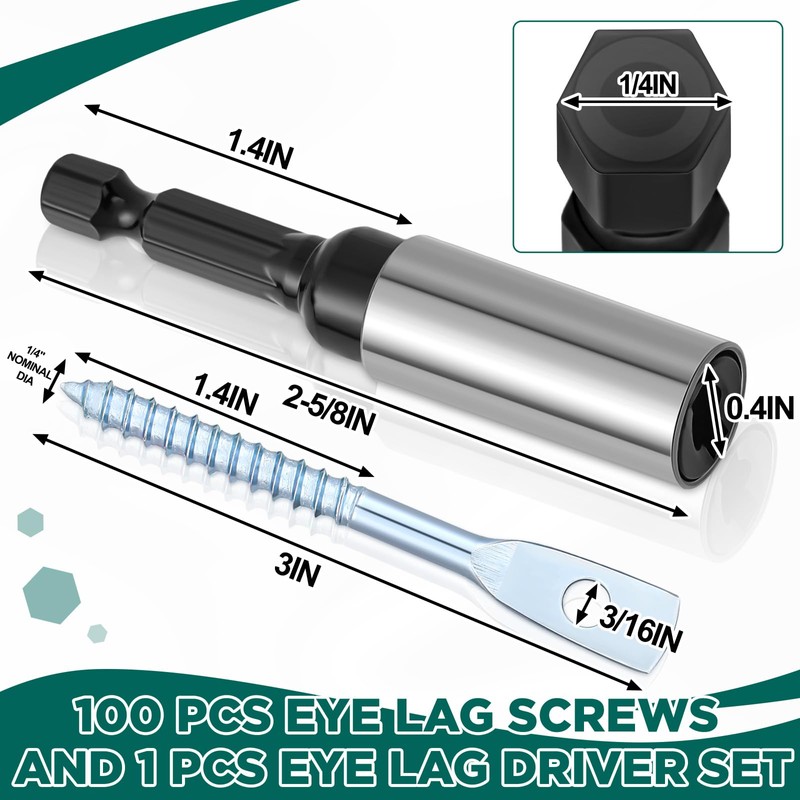 MorningRo 100 Pcs Eye Lag Screws and 1 Pcs Driver