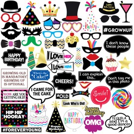 Funny Birthday Photo Booth Props - 47 Pieces - 21st - 30th - 40th - 50th - 60th - 70th - 80th - 90th – Birthday Party Supplies, Decorations and Favors