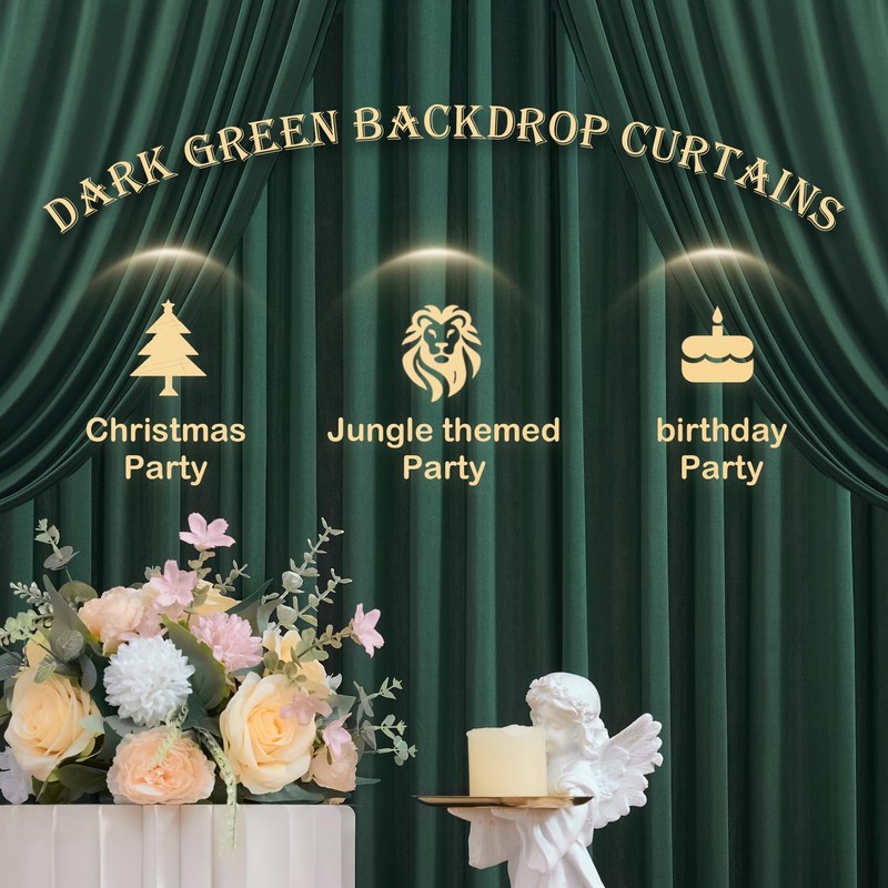 20ftx10ft Hunter Green Backdrop Curtains for Party Background, Wrinkle Free