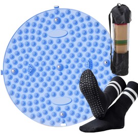 KoiKoiii Foot Massager Mat, Foot Massager, Acupressure Board, Foot Massager Mat, Relax Foot, Foldable, Compact, Yoga Socks Included, Storage Bag Included, Round (A "Blue")