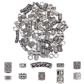 HOBBIESAY 10 Styles 100Pcs Silver Column Spacer Beads 8-24mm Tibetan Style Metal Tube Barrel Bead European Loose Beads for DIY Bracelets Earring Necklace Jewelry Making,Hole:2.8-6mm