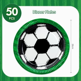 BFB Paper Plates Football 23 cm Pack of 50 Goal Party Plates Paper Plates Party Tableware Set for Football Party, Children's Birthday, Back to School, Graduation