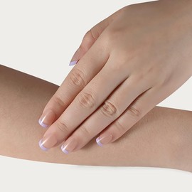 Stbisen French Short Press On Nails, Square Fake Nails with Light purple French Tips Design, Glossy Gel Finish Acrylic Press On Nails, Natural Glue On Nails, Reusable Stick On Fake Nails for Women