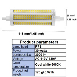 R7S 118mm LED Bulb 30W, J Type Double Ended Flood Light (300W Halogen T3 Replacement), Dimmable Wall Security Floor Standing Lamp, 120V 3000 lm, Size 4.65-1.38-1.38 inch, Pack of 2 (6000K Cool White)