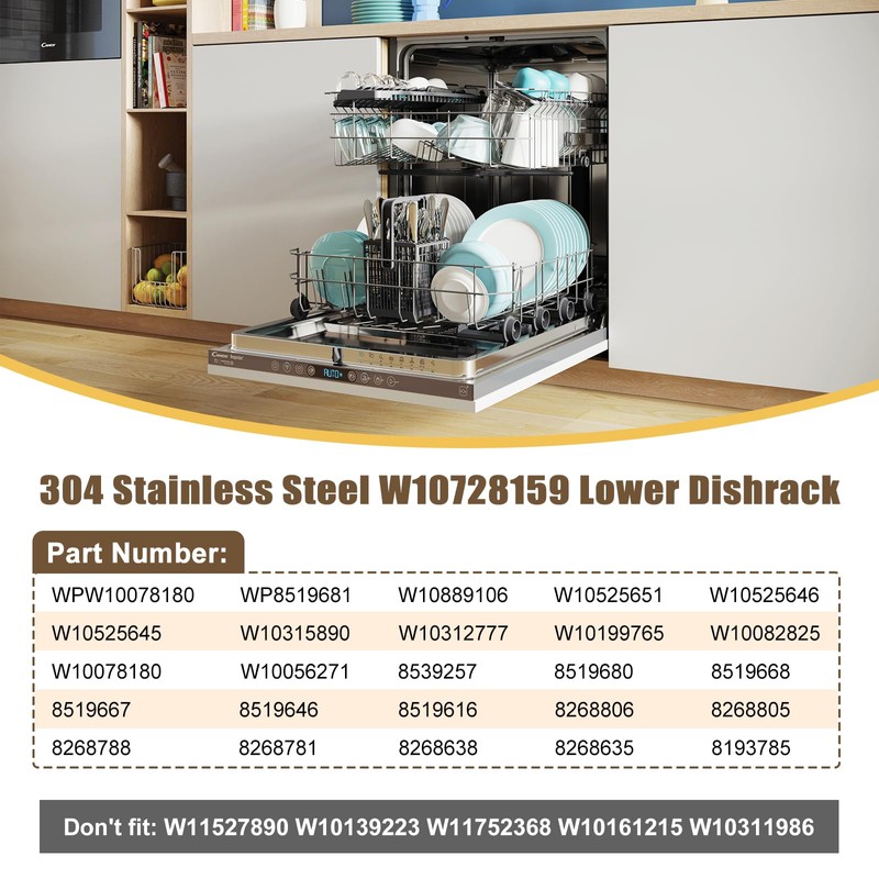 UPGRADED 304 Stainless Steel W10728159 W10525646 Dishwasher Bottom Rack Replacement