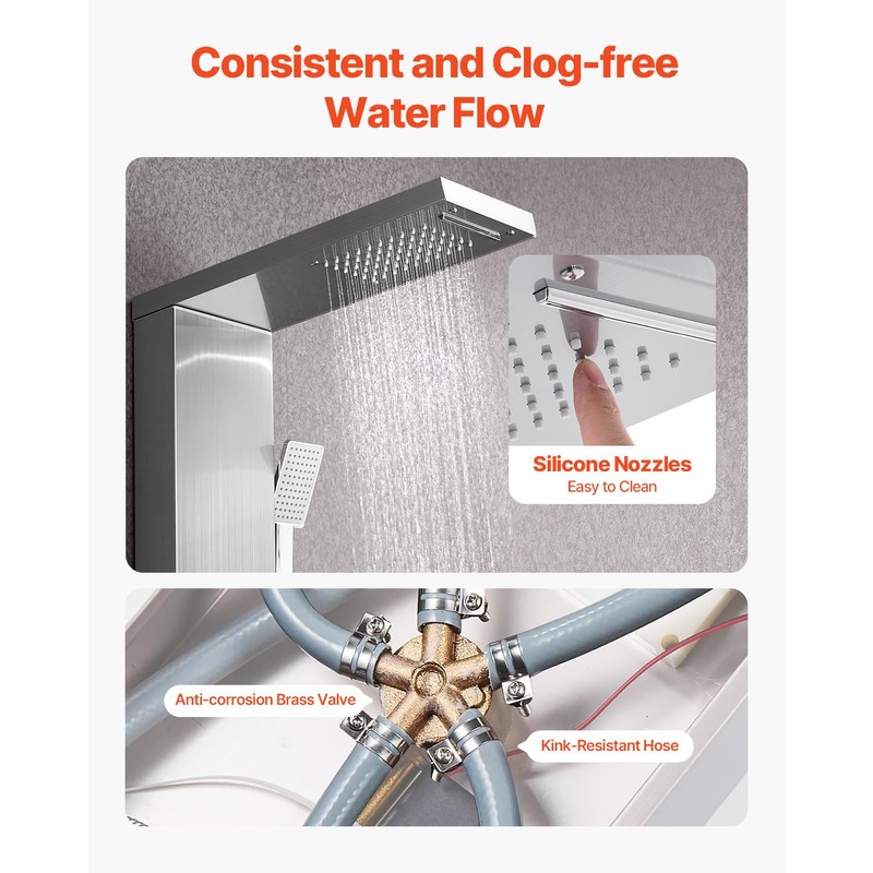 VEVOR Shower Panel Tower System with Rainfall Waterfall Shower Head,