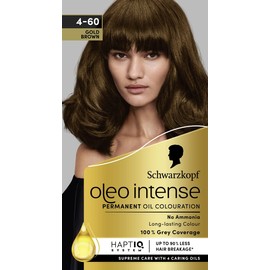 Schwarzkopf Oleo Intense Permanent Oil Colour 4-60 Gold Brown Hair Dye, 100% Grey Coverage, Conditioner with HaptIQ System, Long-Lasting Colour, Ammonia Free Hair Dye