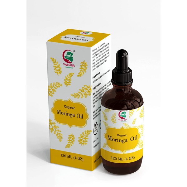 Moringa Oil 120 ml | 100% Pure and Natural Anti-Ageing Oil | Natural Moisturising Cream for Face, Skin, Hair and Nails | Helps with Blemishes, Inflammation and Scars | Yogis Gift®