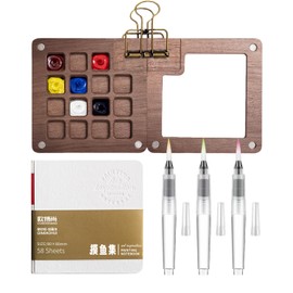 Watercolour Brush Wet Palette Sketchbook Watercolour 15 Grids Mini Palette Wooden Mini Watercolour Set with Clip Mini Watercolour Box Foldable Magnetic Palette Pocket Artist Travel Set for Painters
