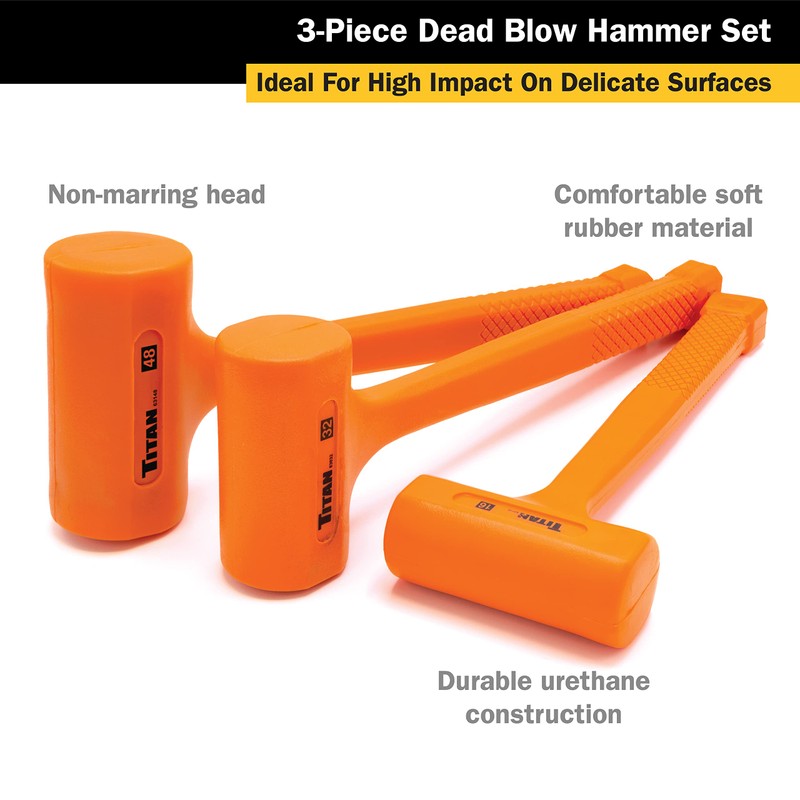 Titan 63143 3-Piece Dead Blow Hammer Set, Includes 1lb, 2lb