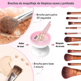 Máquina de limpieza de brochas de maquillaje eléctrica, Herramienta máquina de limpieza de brochas de silicona de velocidad de viento portátil，para brochas de maquillaje de belleza. (Rosa)