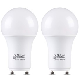 TORCHSTAR Dimmable GU24 Base Light Bulb, Daylight 5000K LED Bulb 9.5Watt, 60W Equivalent A19 Shape for Ceiling Fans, Twist Lock GU24 Base Bulb for CFL Replacement, Pack of 2