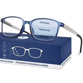 EASY READ TR90 Progressive Multifocal Reading Glasses for Men,Rectangular Blue Light Blocking Readers with Spring Hinge(Magnification 2.50,Blue)