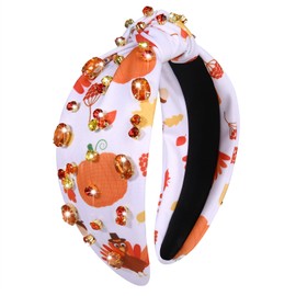 HZEYN Thanksgiving Fall Headbands for Women Turkey Pumpkin Headband Crystal Knotted Headband Holiday Costume Headwear (Pumpkin Turkey)