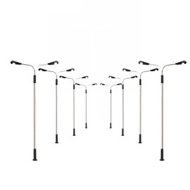 WANGCL Model Railway Train Lamp Post LED Street Light Lamps Metal Double Head Illuminated Street Light HO OO Scale Pack of 8