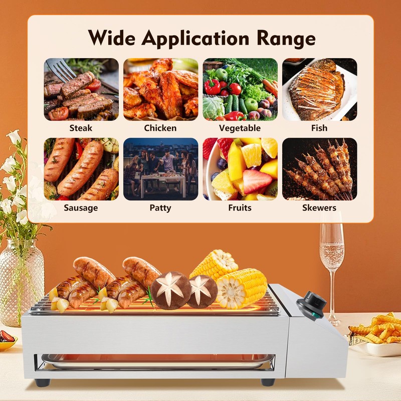 Commercial 1800W 22" Electric Countertop Griddle Grill, Stainless Steel Hot
