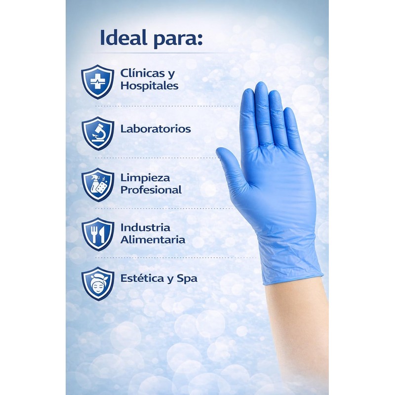 Guantes de Nitrilo Desechables Azules, Sin Látex y Sin Polvo,