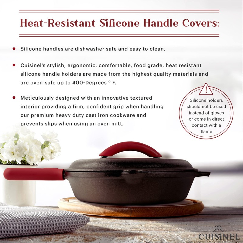 Cast Iron Skillet Set with Lids - 10"+12"-inch Pre-Seasoned Covered
