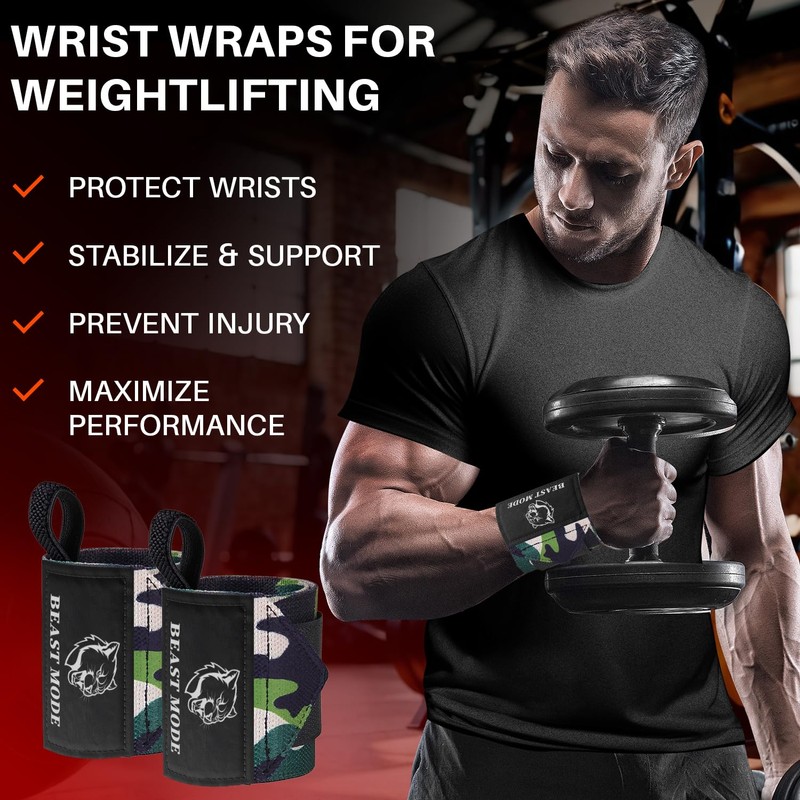 TECEUM Weightlifting Wrist Wraps with Thumb Loop – Camo –