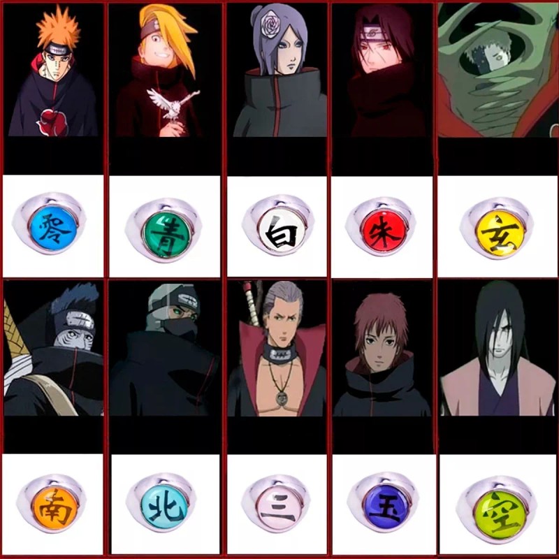 Veraly Anillo Miembro Akatsuki Cosplay Anime Naruto 10 Piezas