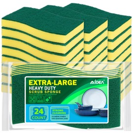 AIDEA Sponges Kitchen, XL Heavy Duty Dish Sponge, Cleaning Dish Scrubber Sponge for Home and Kitchen, Extra Large Cleaning Supplies for Pots, Pans, 24 Pack