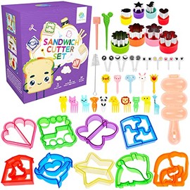 FUNGYAND Juego de cortadores de sándwich, juego de accesorios para caja Bento 45-en-1 incluye cortador de pan para sándwich, cortador de frutas, pinchos para comida de animales, molde para arroz