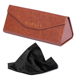 ELVENZA Glasses Case Foldable Sunglasses Case with Cleaning Cloth, Glasses Holder (Brown)