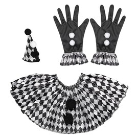 W WIDMANN MILANO Party Fashion 29342 Harlequin Fancy Dress Set, Mini Hat, Collar, Gloves, Killer Clown, Carnival, Theme Party