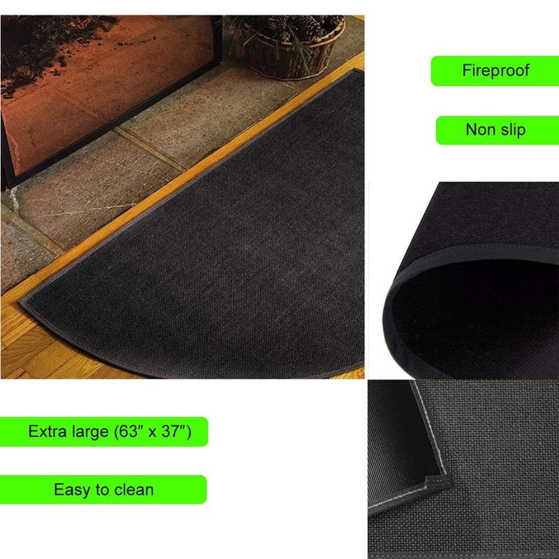 63″x37″ Extra Large Half Round Fireproof Fireplace Mat Hearth Rug