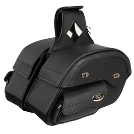 Milwaukee Leather MP8305 Medium Black PVC Cruiser Style Slant Pouch Throw Over Motorcycle Saddlebags - Medium