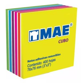 MAE Notas Adhesivas Neon Cubo Blocks 400 Hojas 3x3 Tipo Post It