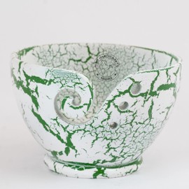 Premium Solid Hardwood Wooden Pot Portable Yarn Bowl Holder for Knitting Crochet Gift Set | Hind Handicrafts (6" x 6" x 4", Green Cracker)