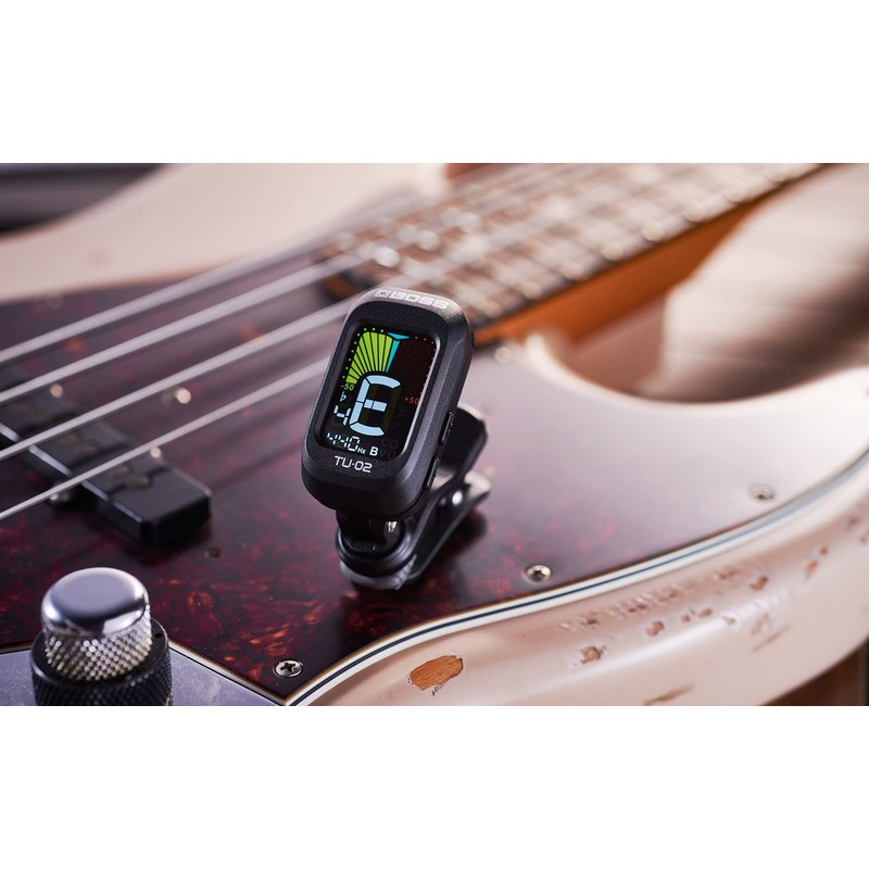 BOSS TU-02 Clip Tuner, Color Display, Compatible with Guitar, Bass,