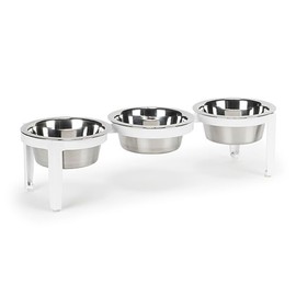 NMN Designs Vision Triple Diner - 3 Bowl Dog Feeder - Small to Medium Dogs - Multi-Dog Feeding Station - UV Weather Resistant - No Noise - Indoor/Outdoor (White, Medium - 7" Ht)