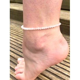 Beaded Anklet - Dainty Anklet - Crystal Anklet - Ankle Bracelet with Beads - Rose Quartz Anklet - Gemstone Anklet - Adjustable Anklet (M/L, Rose Quartz)