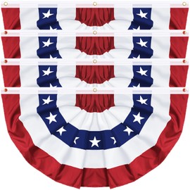 4 Pack Large Size 3 X 6 FT American Bunting Flag 4th of July Decorations, USA Pleated Fan Flag Memorial Day Patriotic Half Fan Banner 100% Polyester Fourth July Independence Day Outdoor Indoor Decor