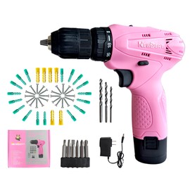 NEWBEAT Pink Cordless Drill Set - 12V Power Drill Cordless with Battery and Charger for Home Improvement, 3/8" Keyless Chuck, 2 Variable Speed, Electric Power Tools for Women DIY