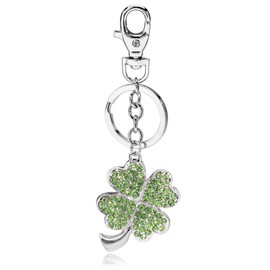 Liavy's Green Irish 4 Leaf Clover Charm Fashionable Keychain - Sparkling Crystal - Unique Gift and Souvenir
