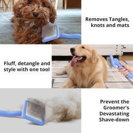 Long Pin Wood Slicker Brush for Dematting & Grooming Long-Haired Poodle & Doodle Breeds for Fluff Detangling & Keeping Mats Free on Poodles, Goldendoodles & Curly Dogs