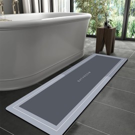 Diatomaceous earth bath mat Runner Long Bathmat Rubber Non Slip Shower mat Quick Dry Super Absorbent Bathtub mat Bath Stone Mat Thin Bathroom Floor Mat, Stain Resistant Easy Care,15.7"x 47.2" Blue