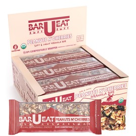 BAR-U-EAT Gluten-Free, Organic, Soft & Chewy Energy Bar. Real Food | Seed Oil Free | No Artificial Sugar | Compostable Packaging | Healthy Snacks (Peanuts N' Cherries 12 Pack)