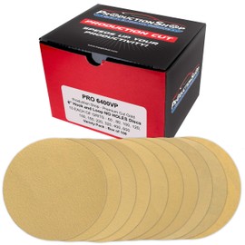 ProductionShop Premium 6" Gold Sanding Discs, 100 Disc Variety Pack, Grits 60, 80, 100, 120, 150, 180, 220, 320, 400, 600 - Hook & Loop Sandpaper, DA, Random Orbital Sander - Sand Auto Paint, Wood