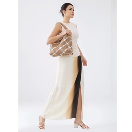 LIKEBAG Woven Bag for Women Vegan Leather Tote Bag Large Summer Beach Travel Handbag and Purse Retro Handwoven Shoulder Bag (Apricot-W)