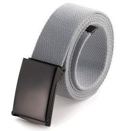 Mile High Life Cut To Fit Canvas Web Belt Size Up to 52" with Flip-Top Solid Black Military Buckle (Gray)