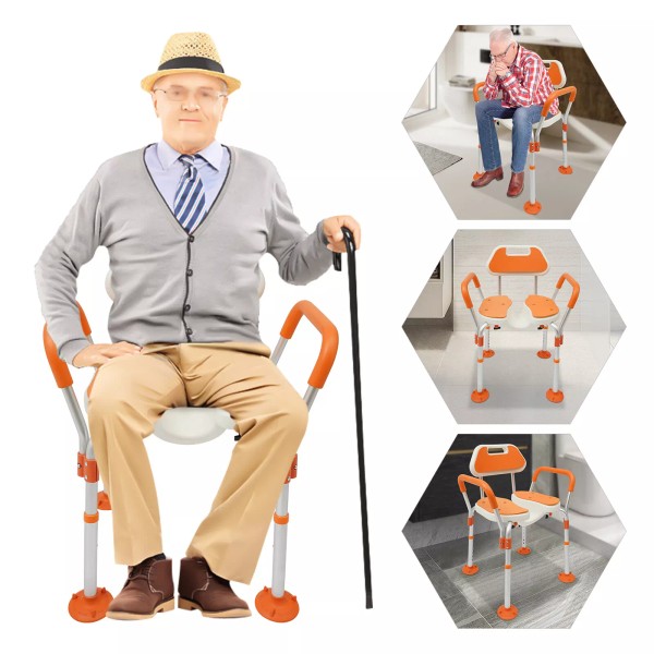TBvechi Height Adjustable Shower Chair with Backrest Armrests Bath Chair