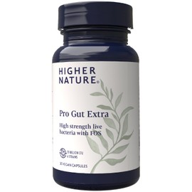 Higher Nature - Pro Gut Extra - High Strength Probiotic With Prebiotic - Multi-Strain Probiotic For Digestive System - Live Bacteria With FOS - 20 Billion CFUs - 6 Proven Strains - Vegan - 30 Capsules