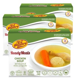 KJ Poultry Kosher Ready Meals - Matza Ball Chicken Soup & Vegetables, CHOMETZ NOT for PASSOVER, MRE Meat Meals Ready to Eat, Shabbos Food, Halal, (3 Pack) Cooked Entree, Shelf Stable Microwave Dinner