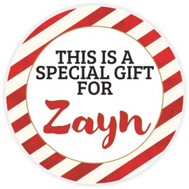This is a Gift for Zayn - 3 Pack Circle Stickers 3 Inch - Candy Cane Merry Christmas Gift Tag Present Tree Holiday Custom Name Santa Claus